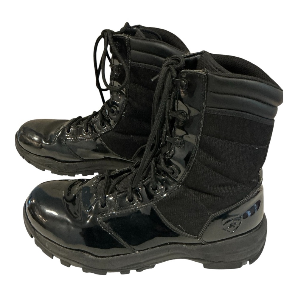 Galls Men's Sz 11W 8 Inch Black Patent Leather Duty Boots Combat 7 Eyelet Boots